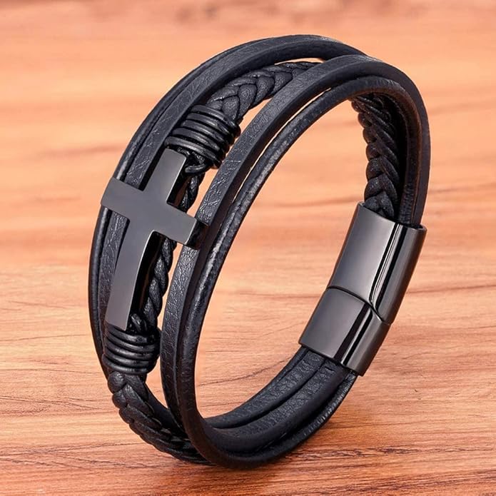 Leather Cross Bracelet